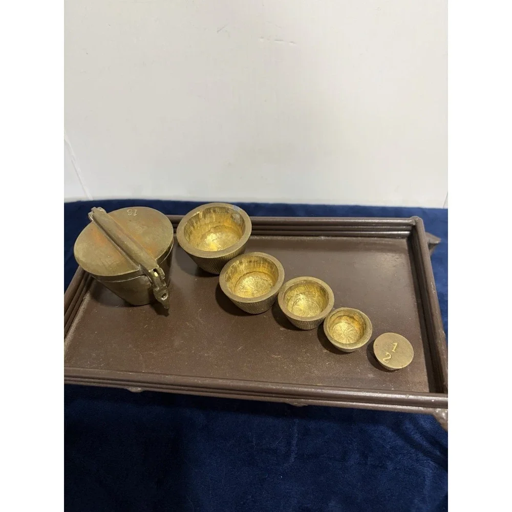 Antique Brass Apothecary Nesting Cup Weights Set - Complete 16oz 6-Pieces